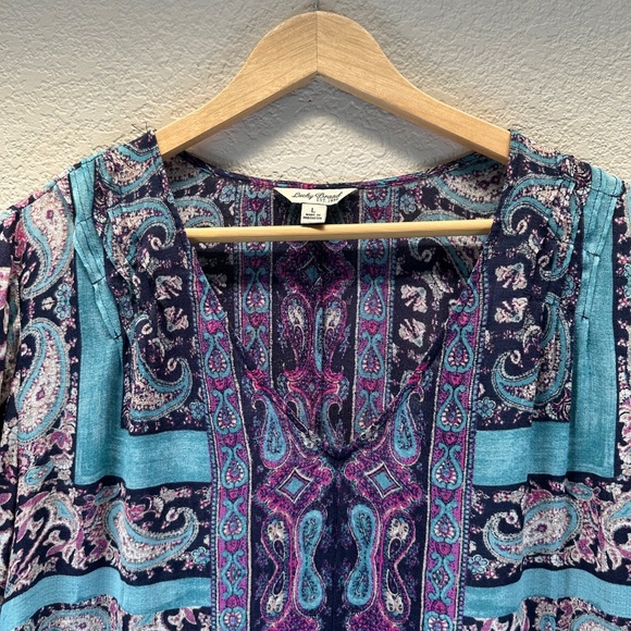 Lucky Brand Pullover style Top Tunic Moroccan Border Womens L Paisley Boho - Picture 6 of 14
